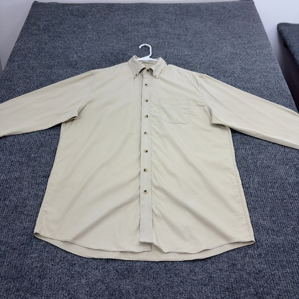 LL Bean Button Down Shirt Mens L Tall Tan Cotton Wrinkle Resistant Classic